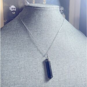Black Tourmaline Point Sterling Silver Pendant Finish